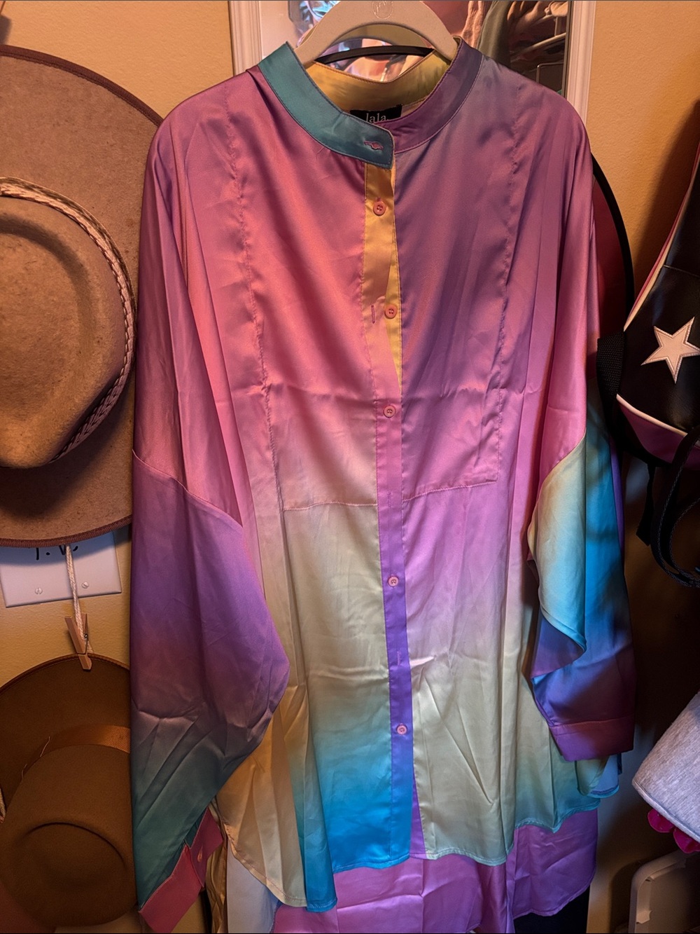 Dressed in LALA Pastel Ombre Button-Front Tunic and matching pants set